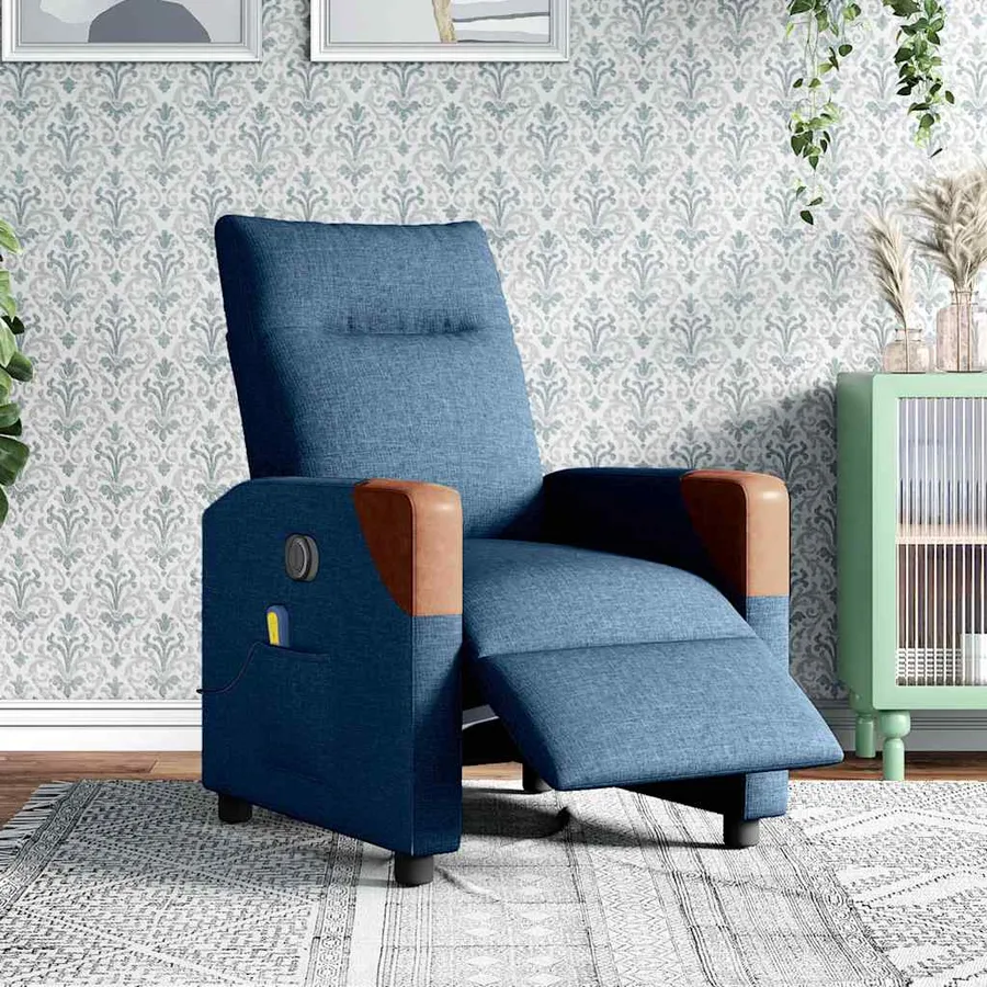 Fauteuil inclinable de massage électrique Bleu Tissu - 2