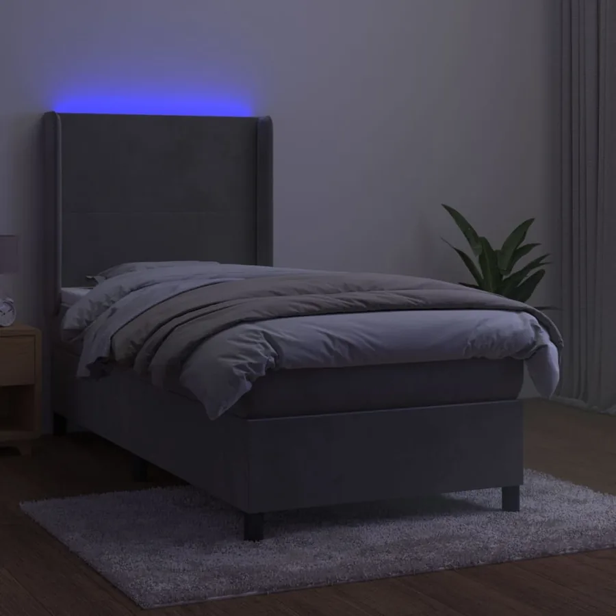 Sommier à lattes de lit matelas LED Gris clair 90x190cm Velours - 3