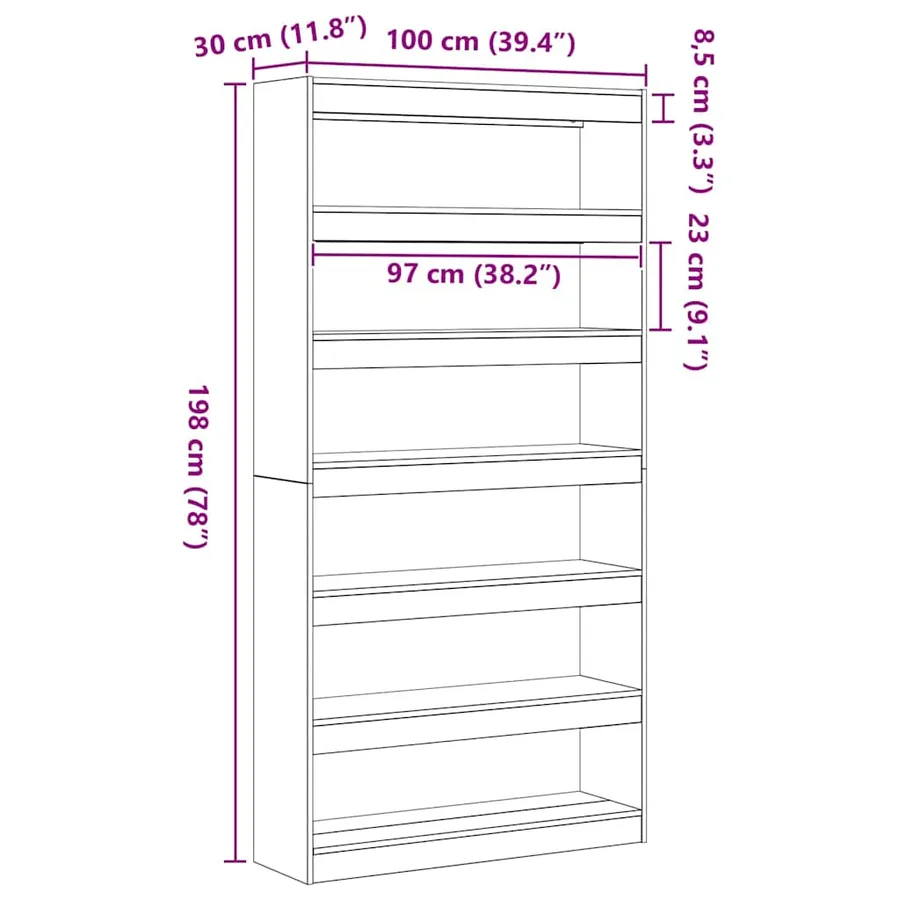 Bibliothèque Chêne Sonoma 100 x 30 x 198 cm Bois d'ingénierie - 8