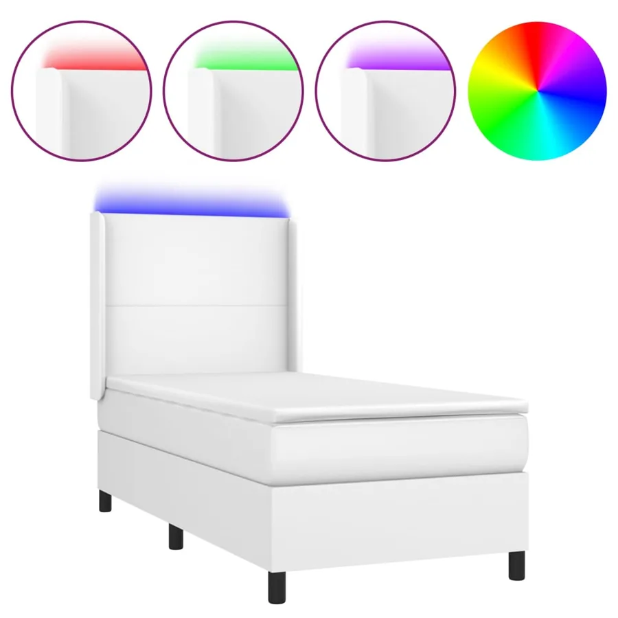 Sommier à lattes de lit matelas LED Blanc 90x200cm Similicuir - 2