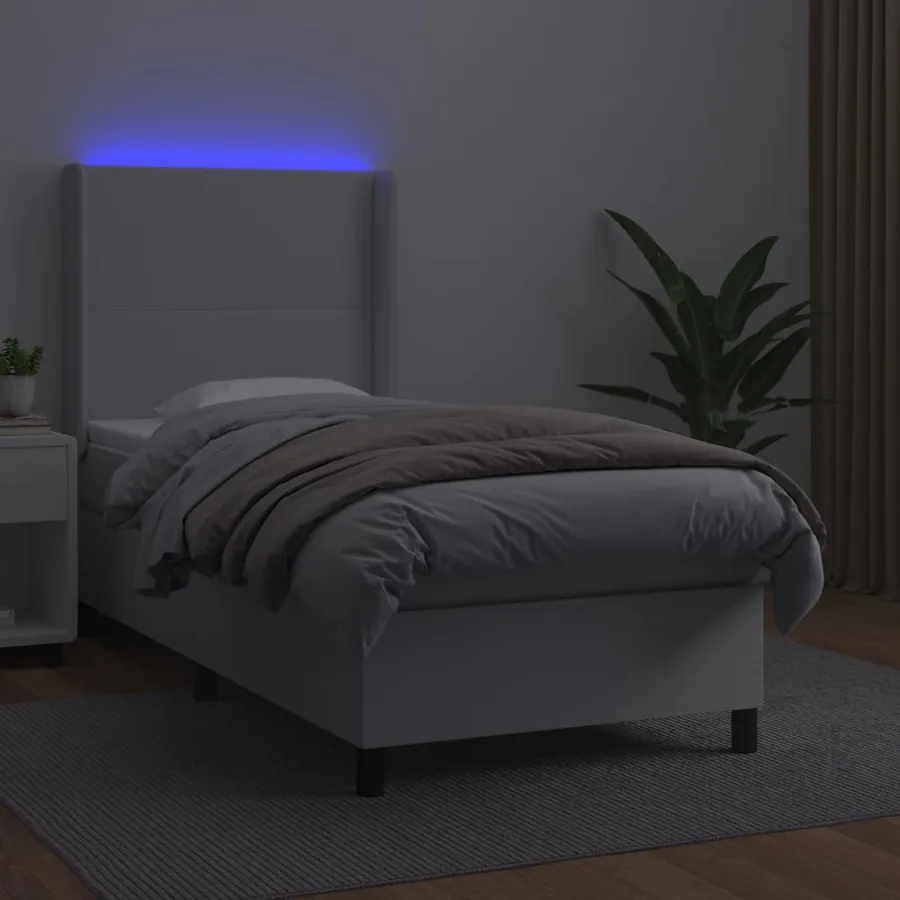 Sommier à lattes de lit matelas LED Blanc 90x200cm Similicuir - 3