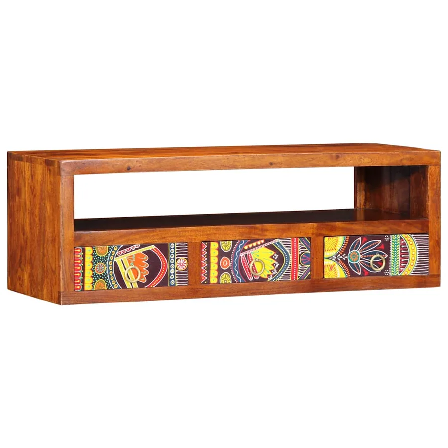 Meuble TV mural multicolore 90x30x30 bois massif d'acacia - 3