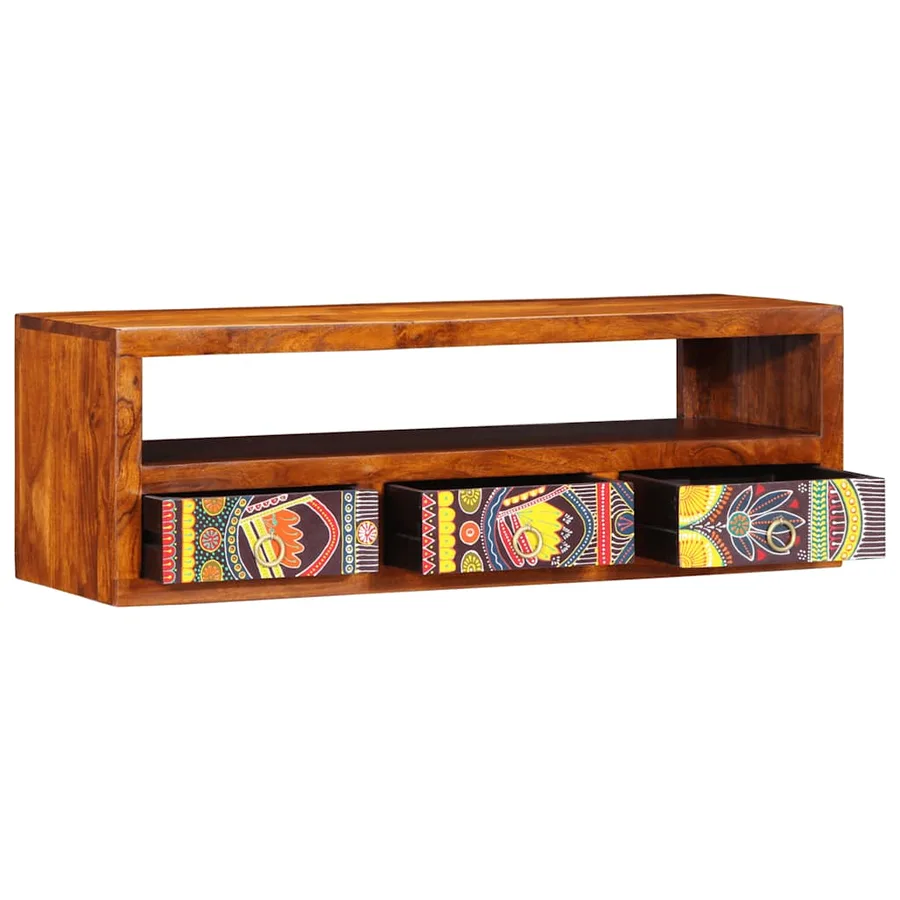 Meuble TV mural multicolore 90x30x30 bois massif d'acacia - 4