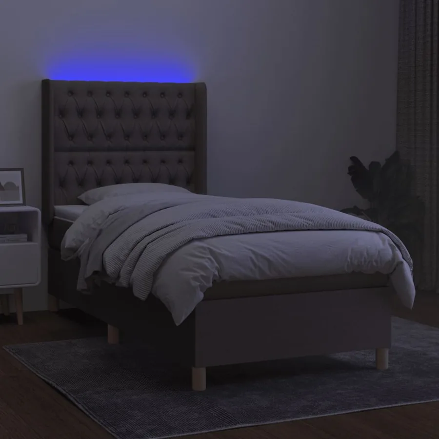 Sommier à lattes de lit matelas et LED Taupe 90x190 cm Tissu - 3