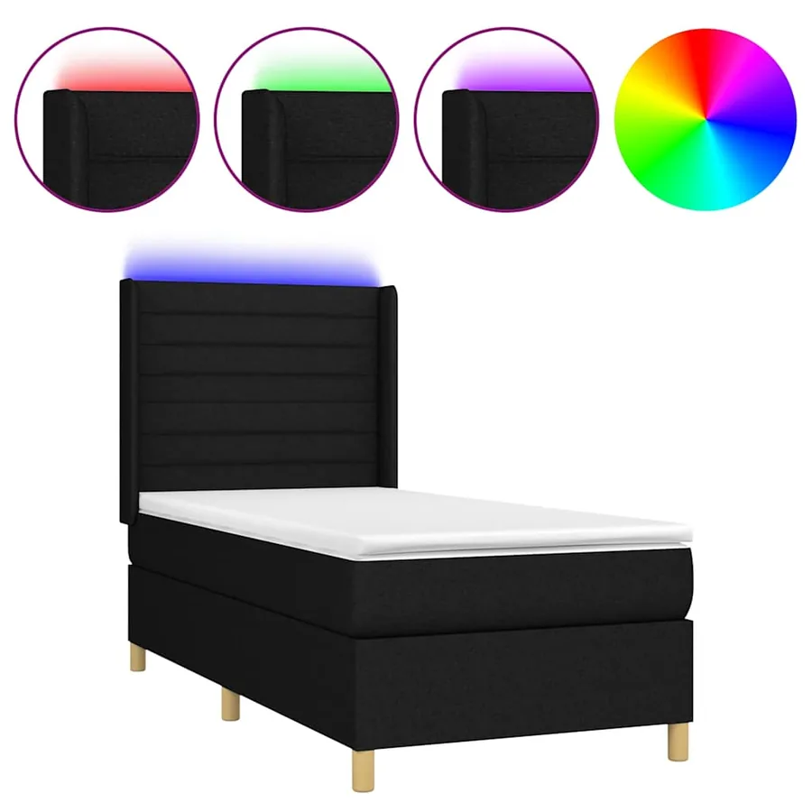 Sommier à lattes de lit matelas et LED Noir 100x200 cm Tissu - 2
