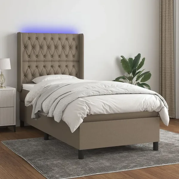 Sommier à lattes de lit matelas et LED Taupe 90x190 cm Tissu