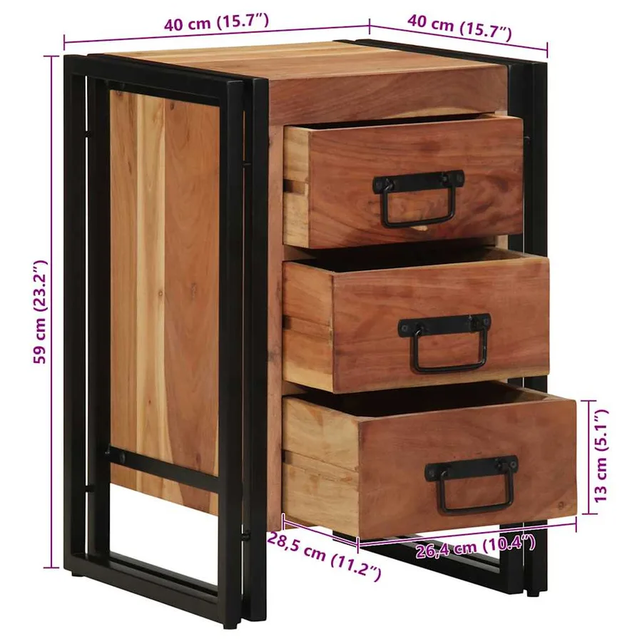 Cabinet de chevet Marron 40 x 40 x 59 cm Bois d'Acacia Massif - 13