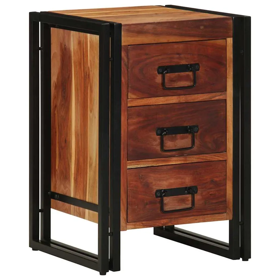 Cabinet de chevet Marron 40 x 40 x 59 cm Bois d'Acacia Massif - 2