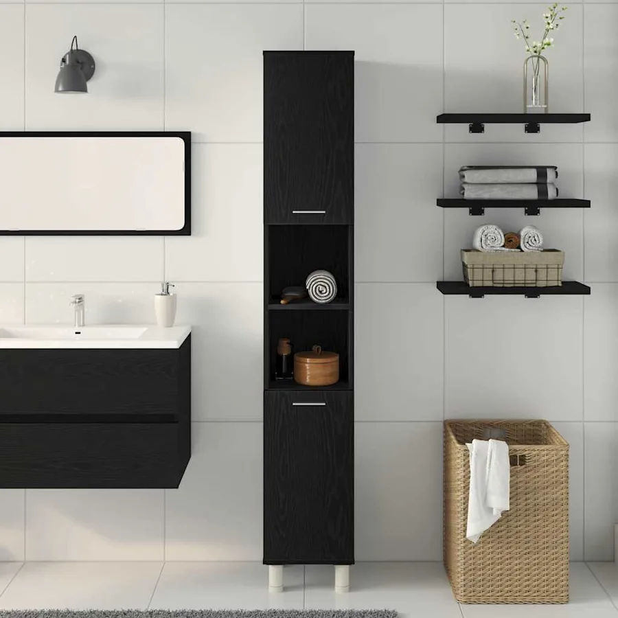 Cabinet de salle de bain avec porte Chêne noir 30 x 30 x 179 cm - 4