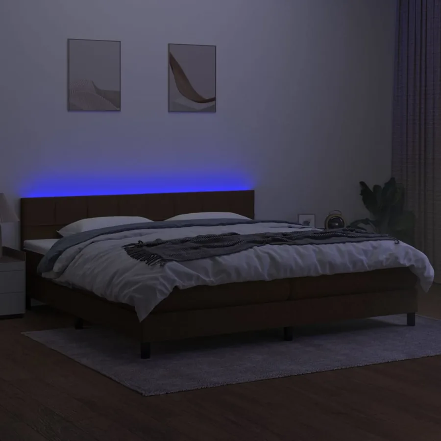 Sommier à lattes de lit matelas et LED Marron foncé 200x200 cm - 3