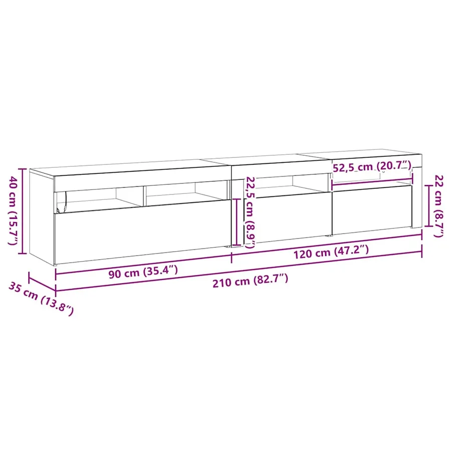 Meuble TV 2 pcs Chêne noir 210 x 35 x 40 cm Bois d'ingénierie - 16