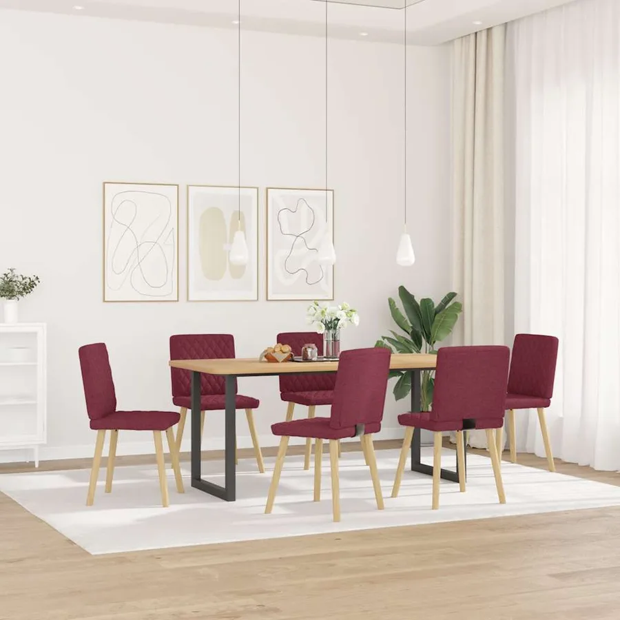 Chaises à manger lot de 6 rouge bordeaux tissu - 2