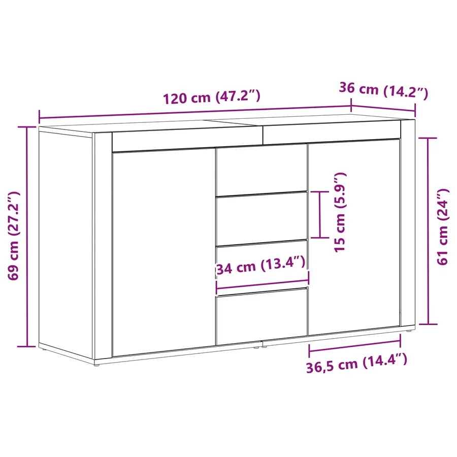 Buffet avec tiroir Blanc 120 x 36 x 69 cm Bois d'ingénierie - 13