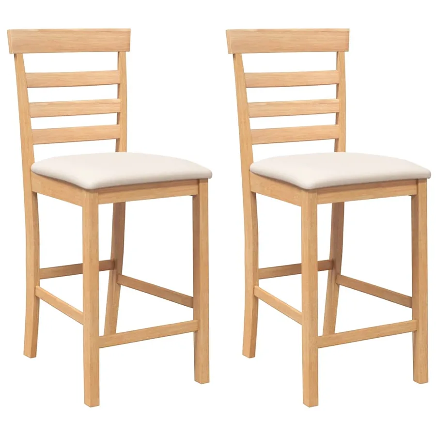 Tabourets de bar avec coussins 2pcs naturel bois massif d'hévéa - 2