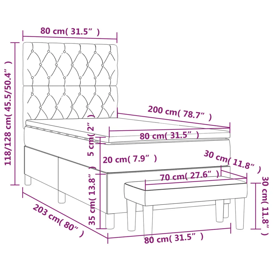 Sommier à lattes de lit avec matelas Crème 80x200 cm Tissu - 8