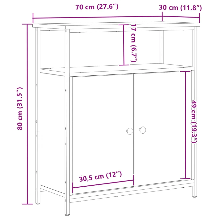 Buffet Chêne noir 70 x 30 x 80 cm Bois d'ingénierie - 13