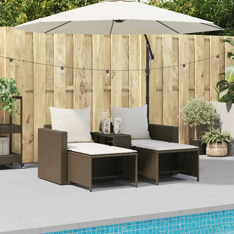 Salon de jardin 5 pcs avec coussins empilable marron polyrotin - 3