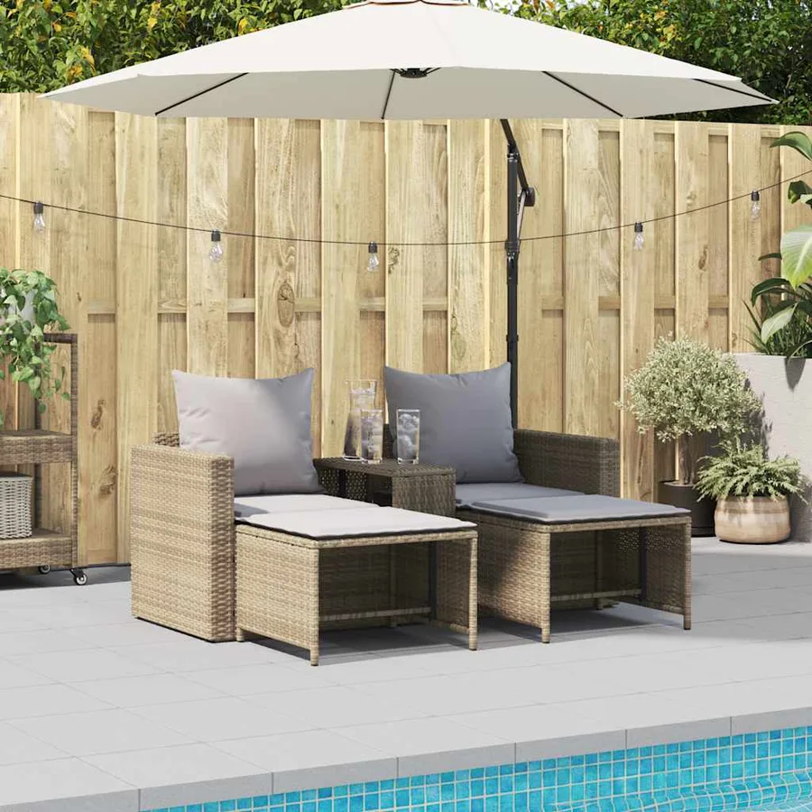 Salon de jardin 5 pcs avec coussins empilable beige polyrotin - 3