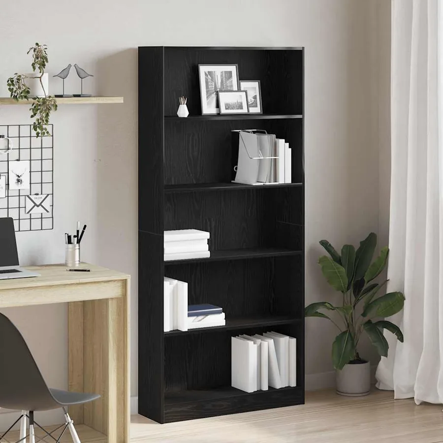 Bibliothèque chêne noir 80x24x176 cm bois d'ingénierie