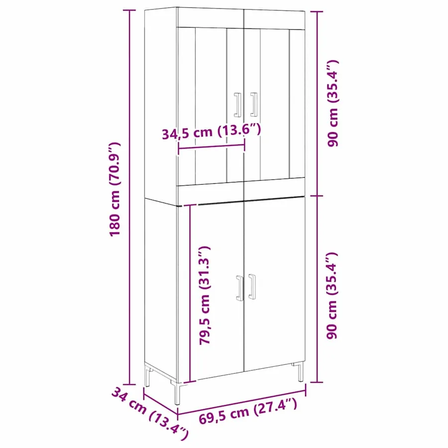 Haut Armoire 2 pcs Bois ancien 69,5 x 34 x 180 cm - 13