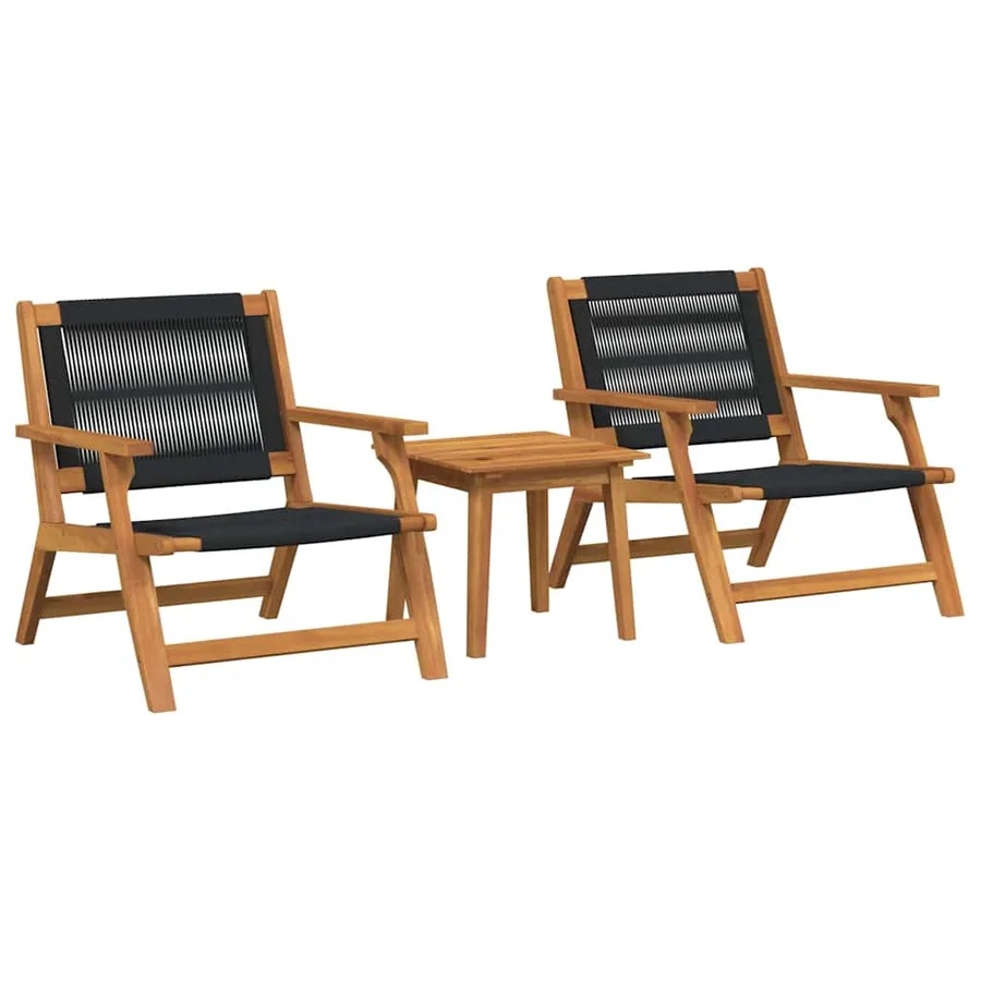 Chaises de jardin avec table 3 pcs Noir Bois d'Acacia Massif - 2