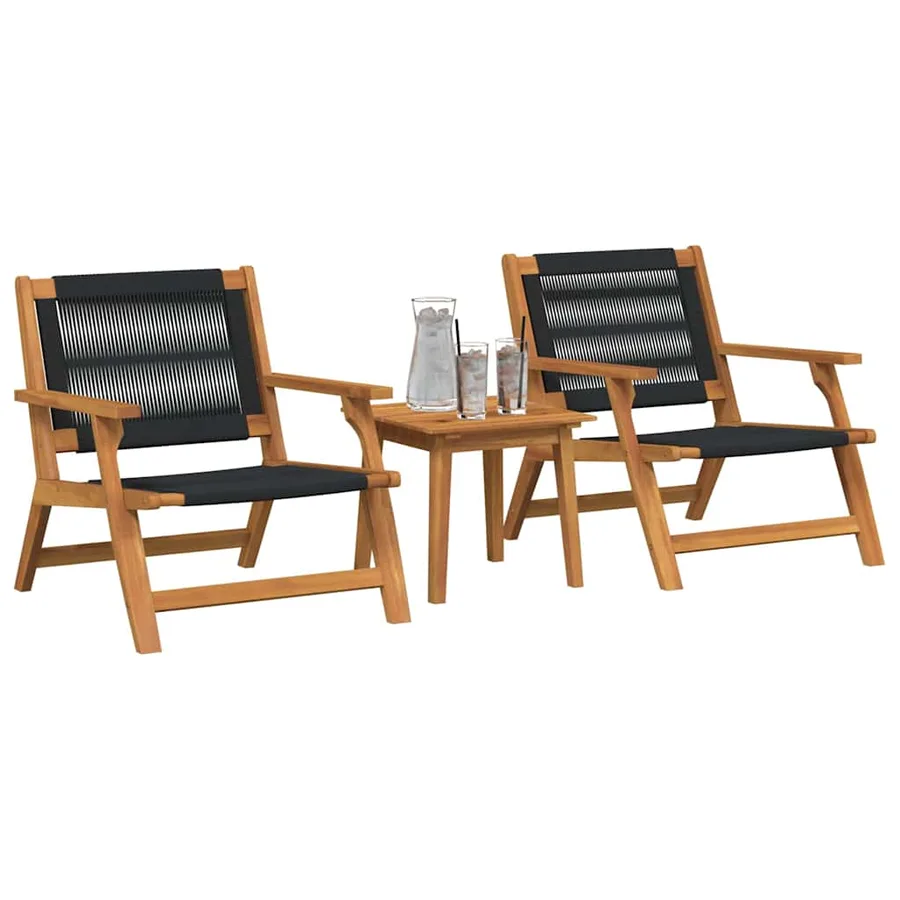 Chaises de jardin avec table 3 pcs Noir Bois d'Acacia Massif - 3