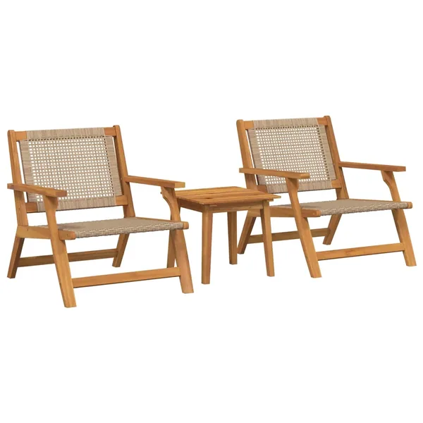 Chaises de jardin avec table 3 pcs Beige Bois d'Acacia Massif