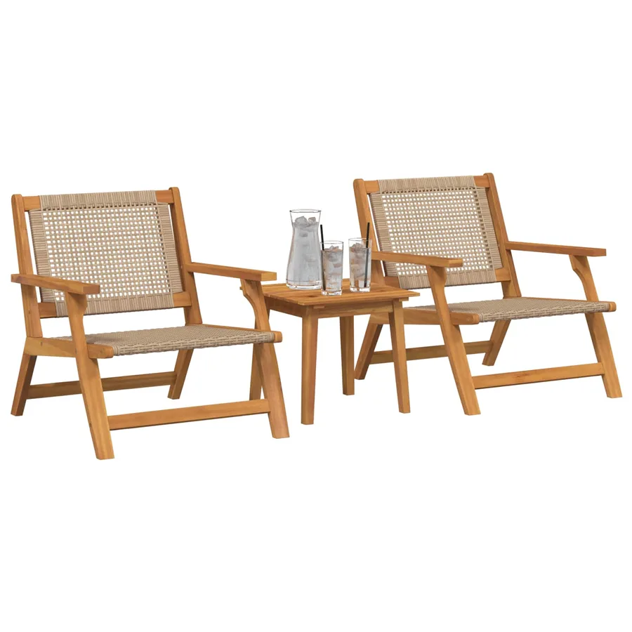 Chaises de jardin avec table 3 pcs Beige Bois d'Acacia Massif - 2