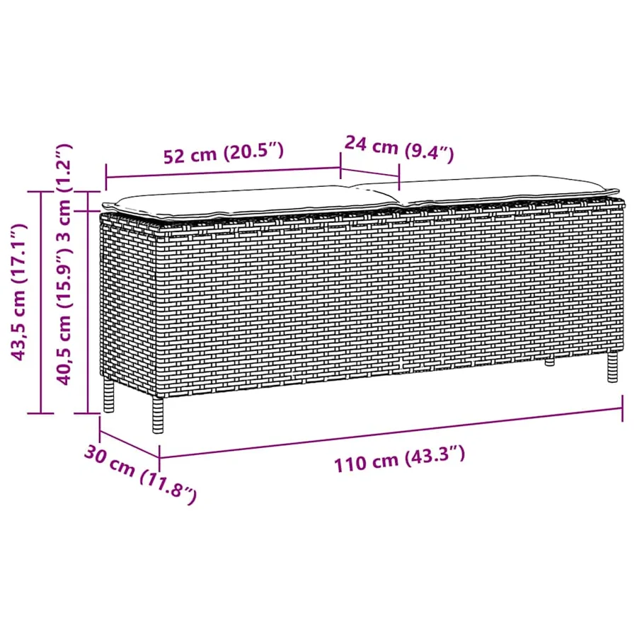 Banc de jardin avec coussin beige 110x30x40,5 cm résine tressée - 8
