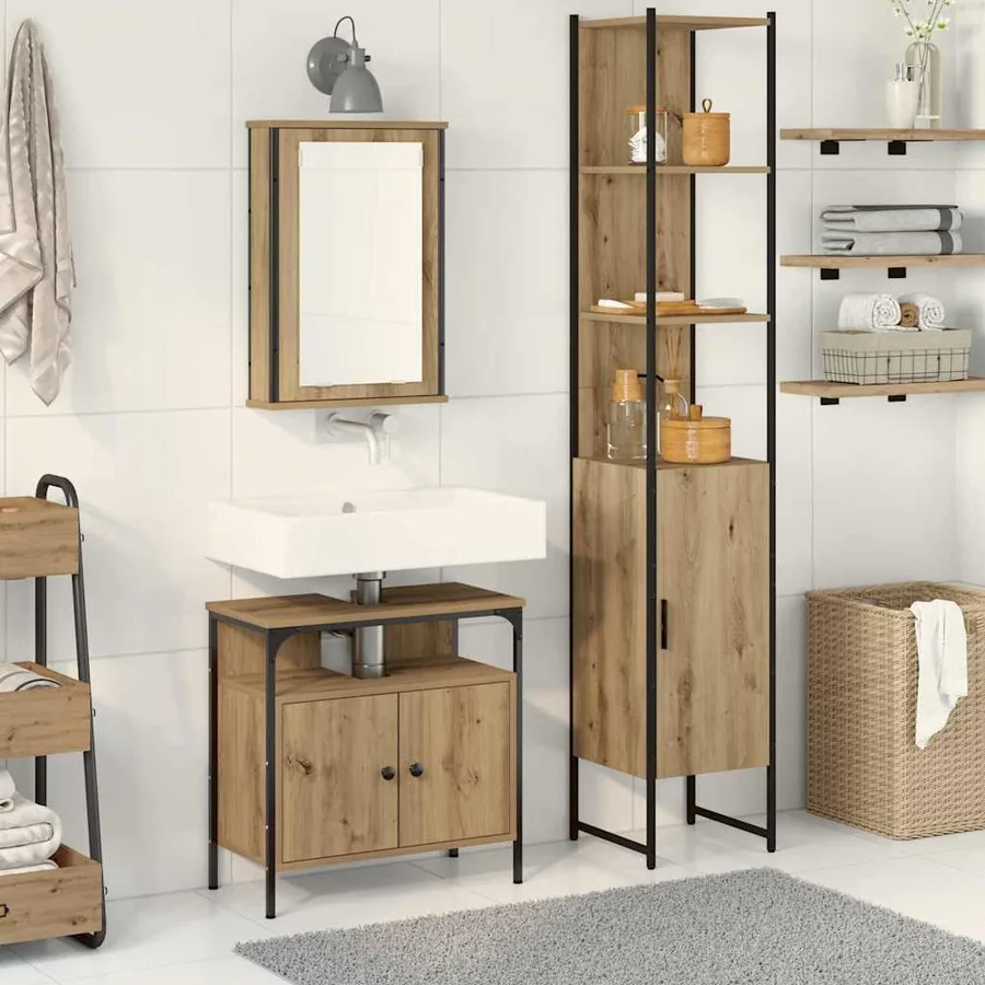 Ensemble de mobilier de salle de bain 3 pc Chêne artisanal