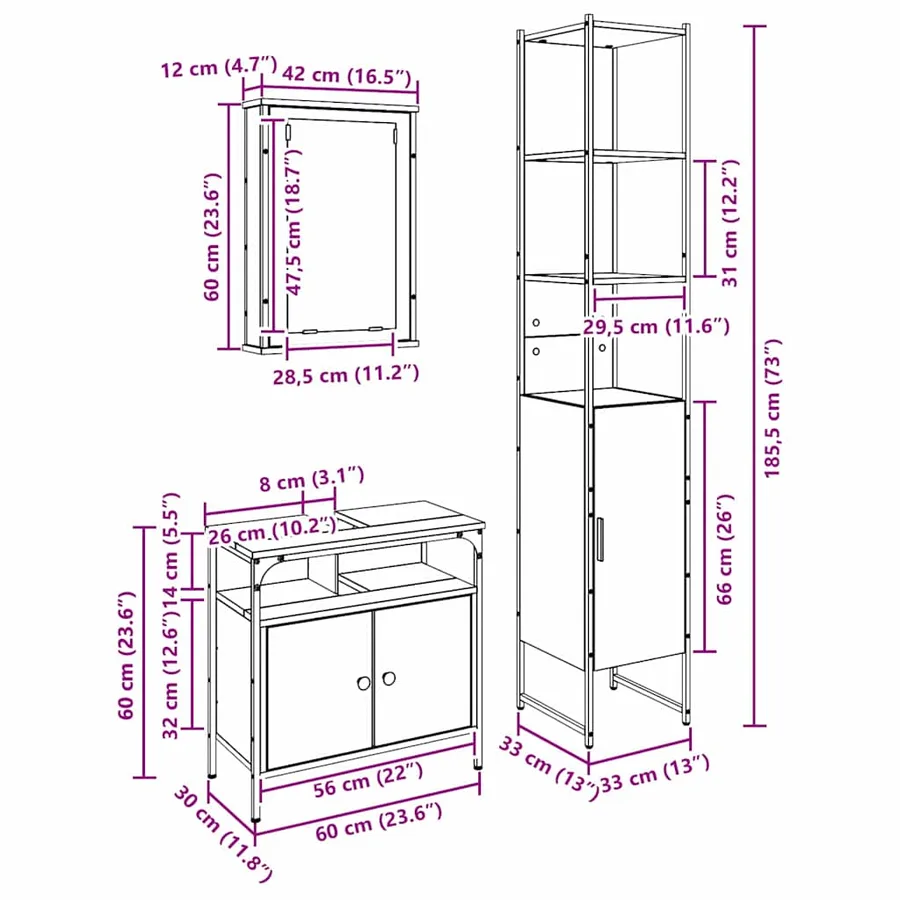 Ensemble de mobilier de salle de bain 3 pc Chêne artisanal - 17