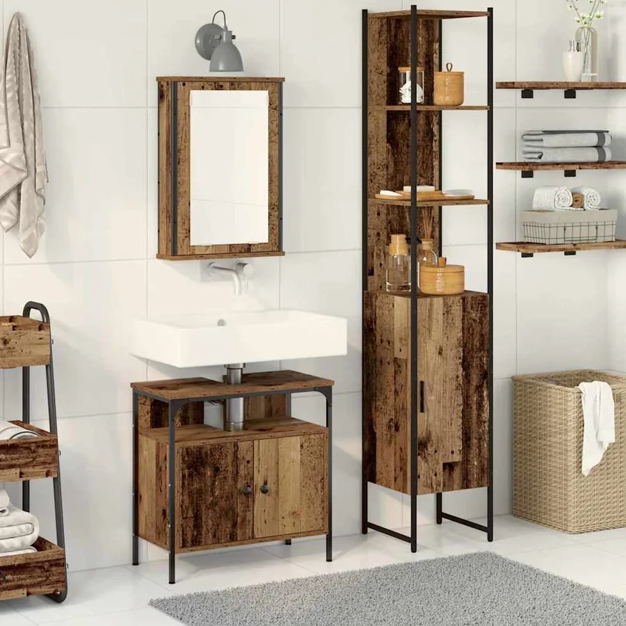 Ensemble de mobilier de salle de bain 3 pcs Bois ancien