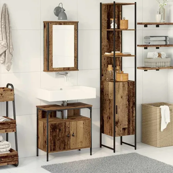 Ensemble de mobilier de salle de bain 3 pcs Bois ancien