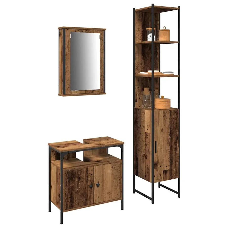 Ensemble de mobilier de salle de bain 3 pcs Bois ancien - 3