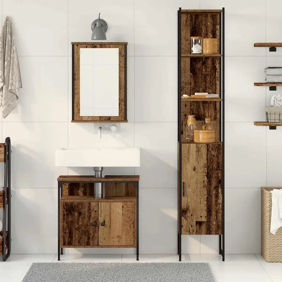 Ensemble de mobilier de salle de bain 3 pcs Bois ancien - 4