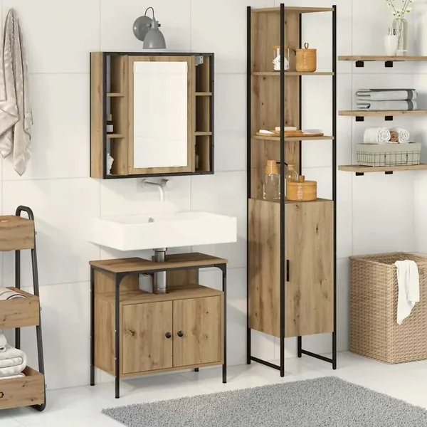 Ensemble de mobilier de salle de bain 3 pc Chêne artisanal