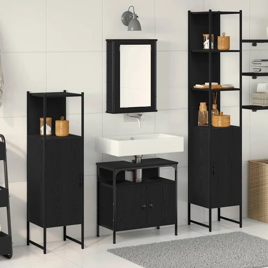 Ensemble de mobilier de salle de bain 4 pcs Chêne noir