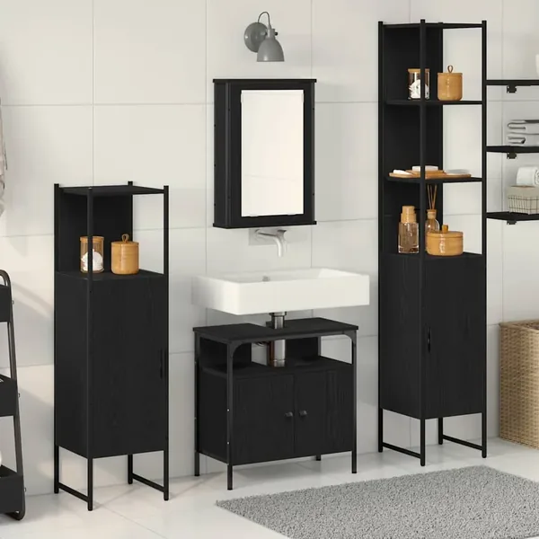 Ensemble de mobilier de salle de bain 4 pcs Chêne noir