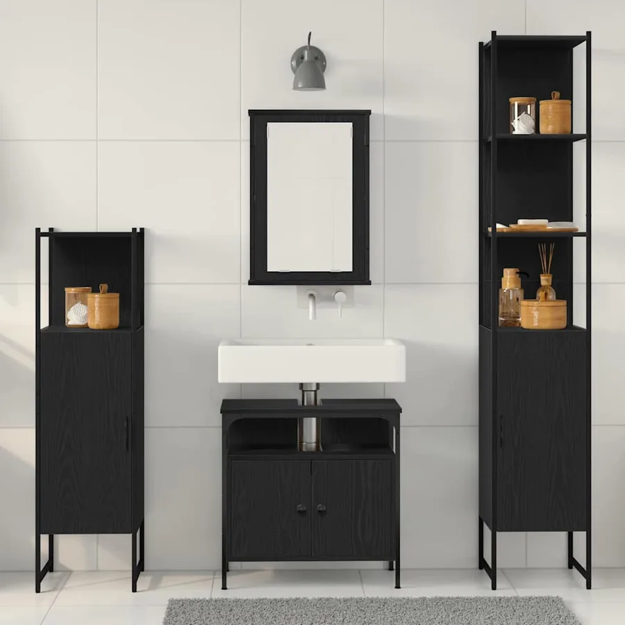 Ensemble de mobilier de salle de bain 4 pcs Chêne noir - 4