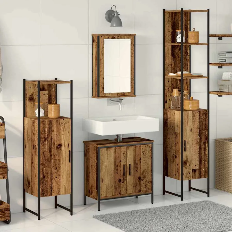 Ensemble de mobilier de salle de bain avec étagère 4 pcs Marron