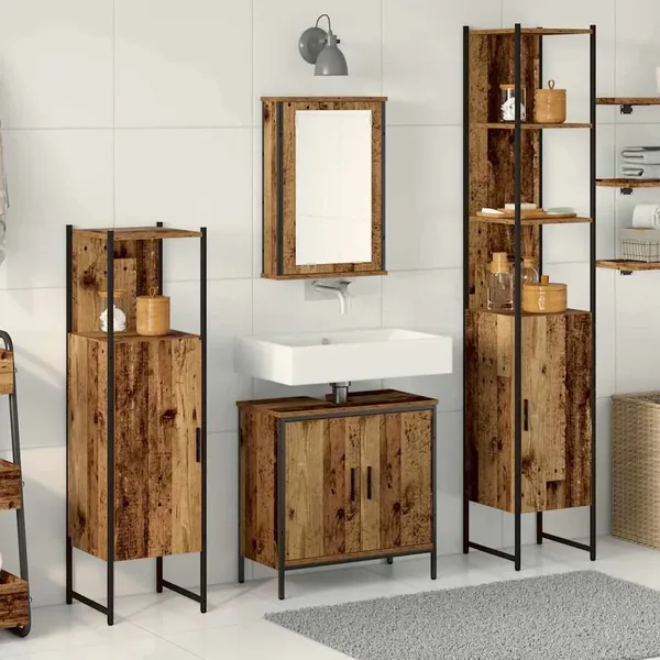 Ensemble de mobilier de salle de bain avec étagère 4 pcs Marron