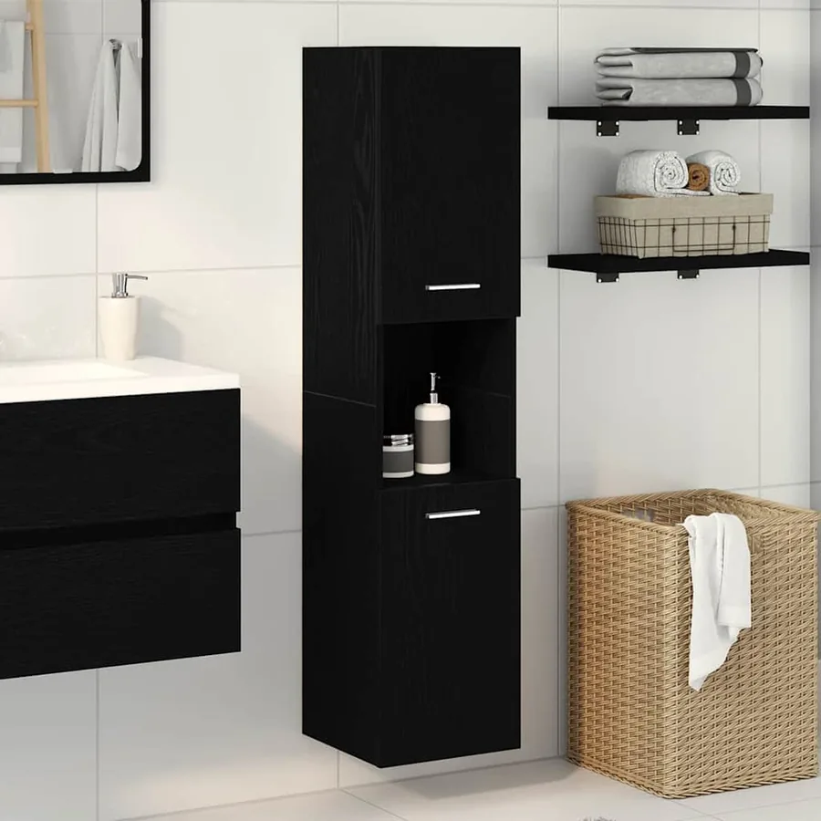 Cabinet de salle de bain avec porte Chêne noir 30 x 30 x 130 cm