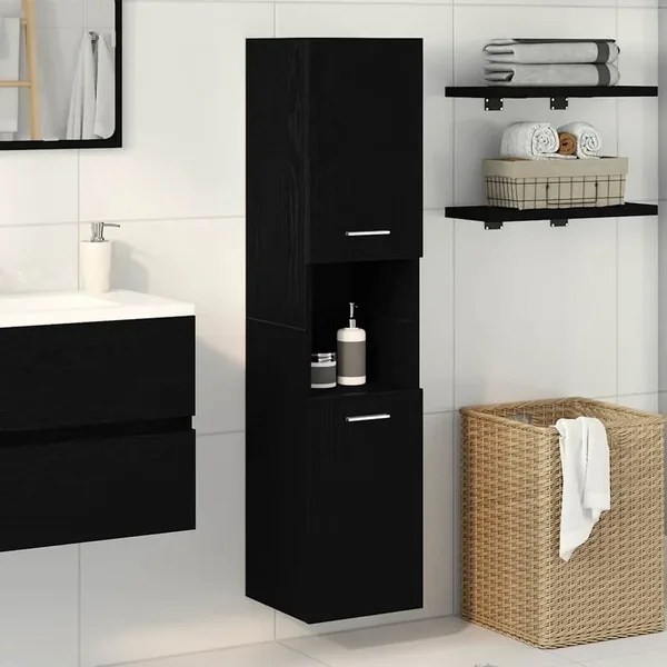 Cabinet de salle de bain avec porte Chêne noir 30 x 30 x 130 cm