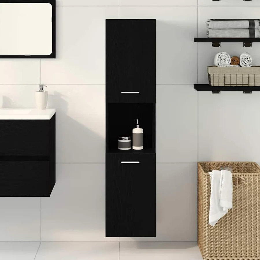 Cabinet de salle de bain avec porte Chêne noir 30 x 30 x 130 cm - 4