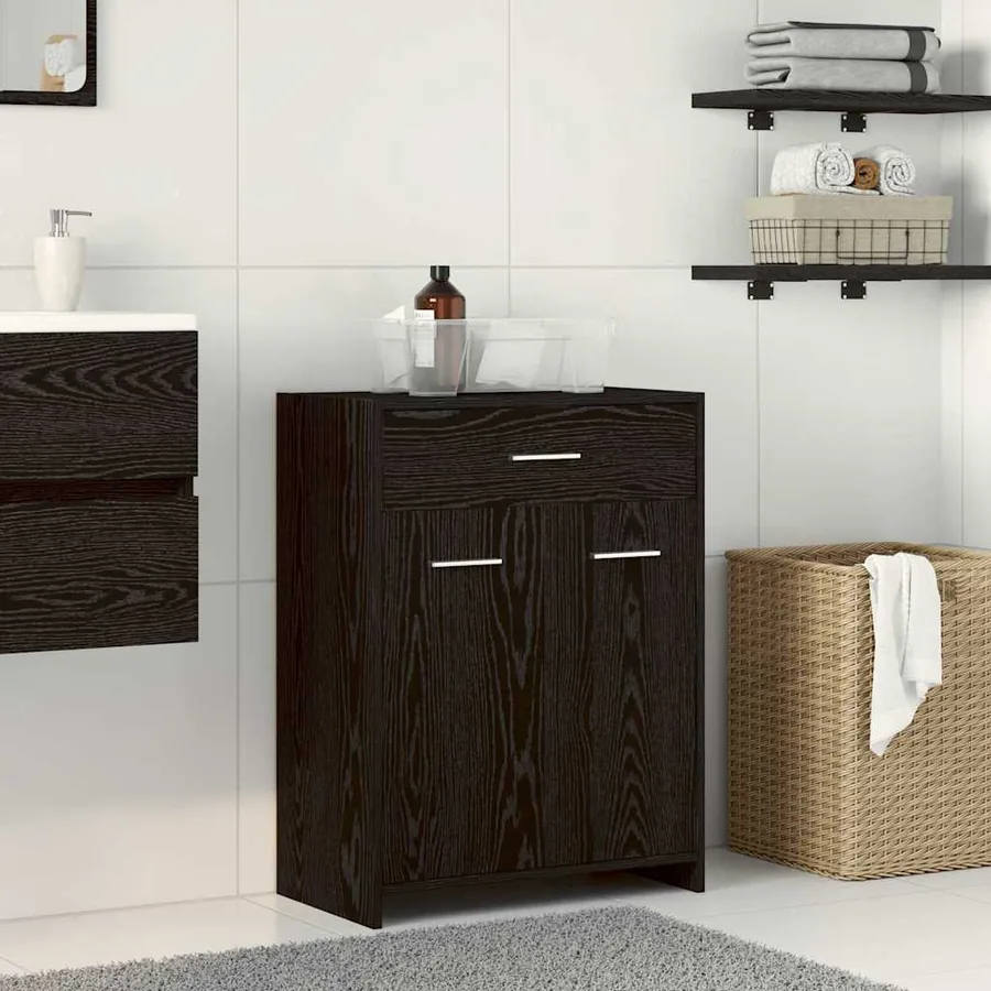 Cabinet de salle de bain avec tiroir Chêne noir 60 x 33 x 80 cm
