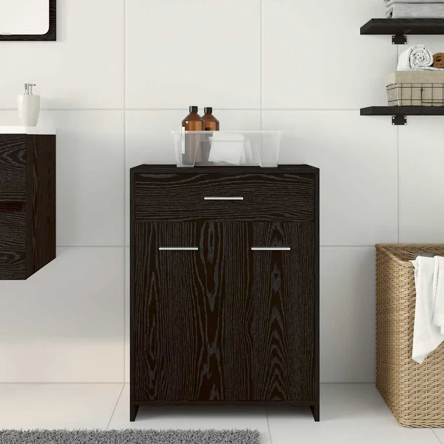 Cabinet de salle de bain avec tiroir Chêne noir 60 x 33 x 80 cm - 4