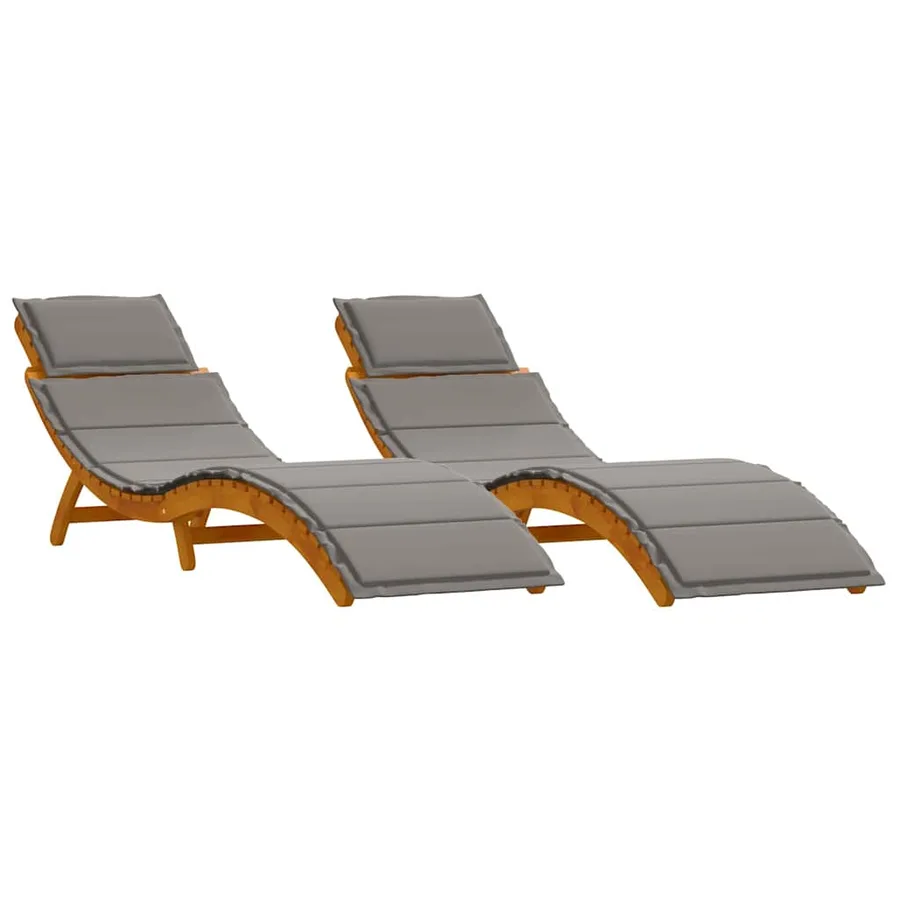 Transat avec coussin 2 pcs Gris Bois d'Acacia Massif - 2