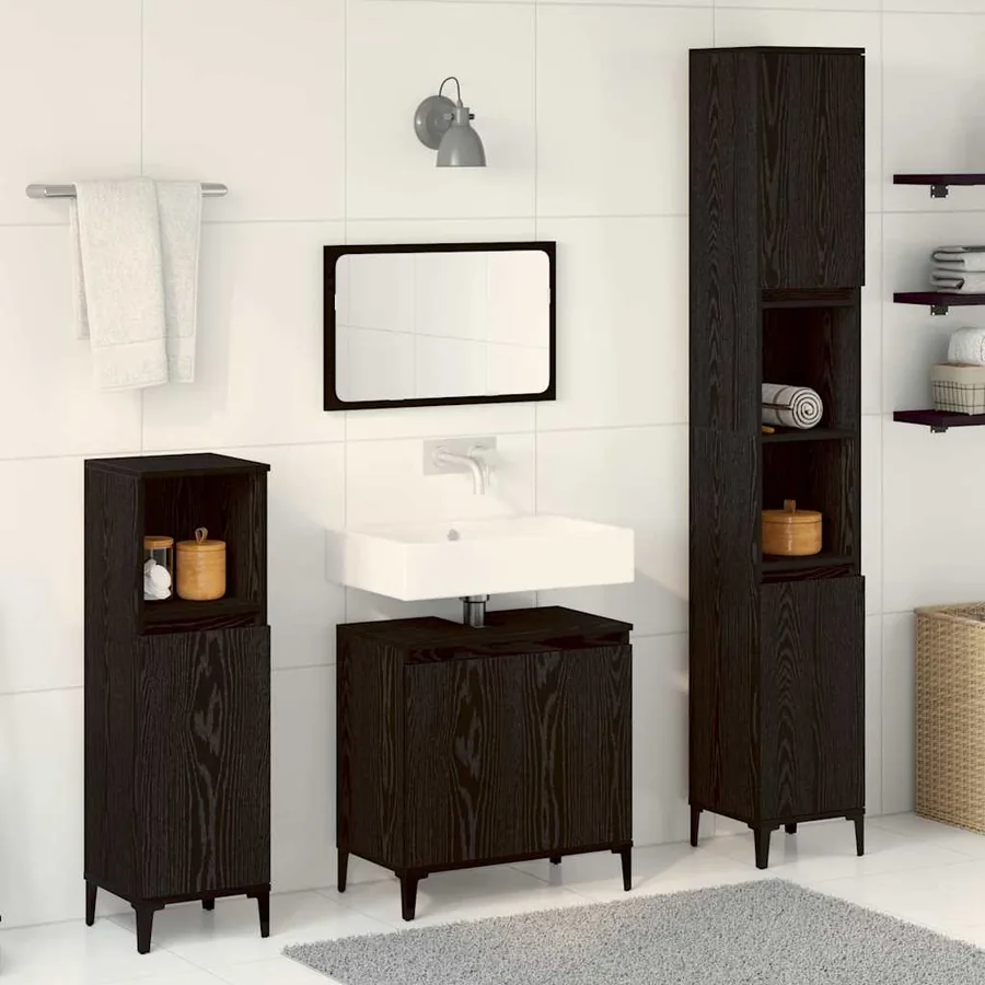 Ensemble de mobilier de salle de bain 3 pcs Chêne noir