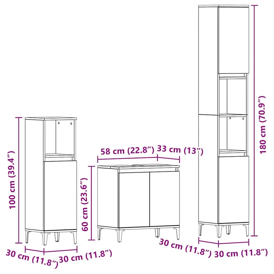 Ensemble de mobilier de salle de bain 3 pcs Chêne noir - 16