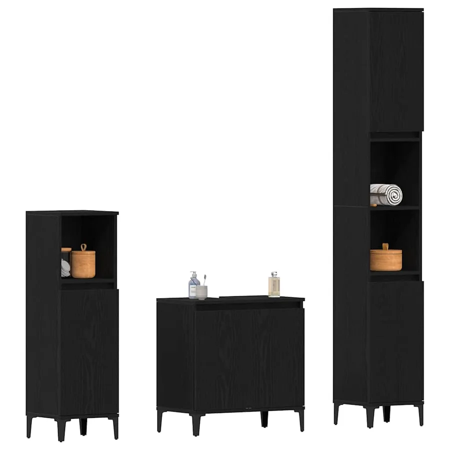 Ensemble de mobilier de salle de bain 3 pcs Chêne noir - 3